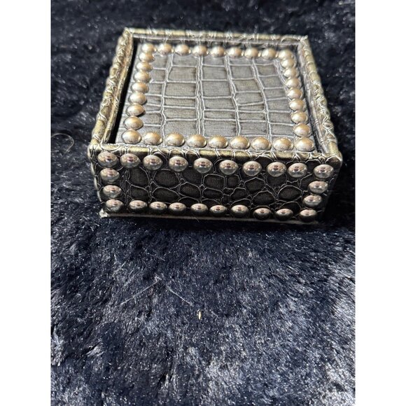 Dransfield & Ross Gray Crocodile Dark Red Coasters Set of 4 Embossed Nail Trim - Picture 3 of 9